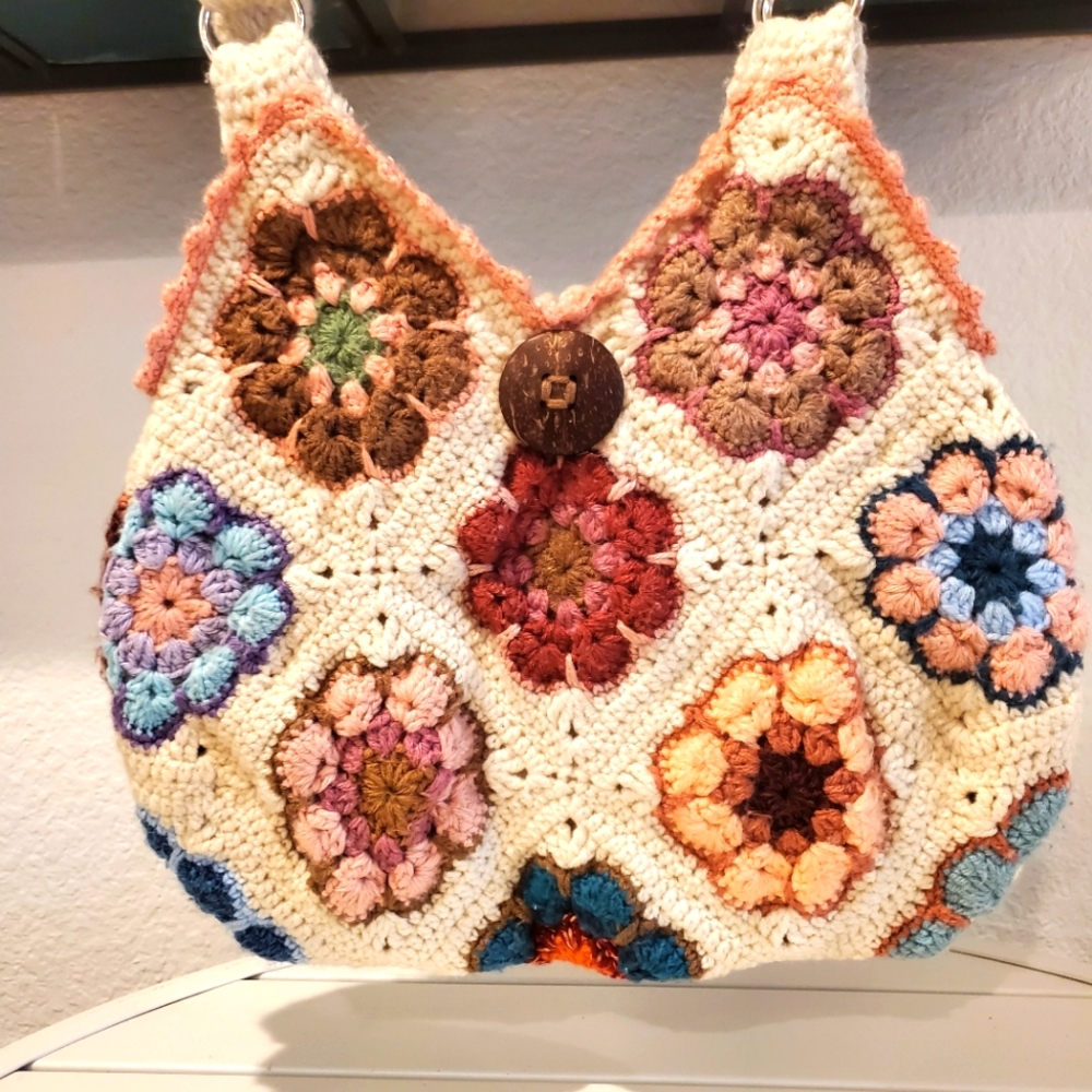 Sweater Knit Hippie Flower Crossbody Bag